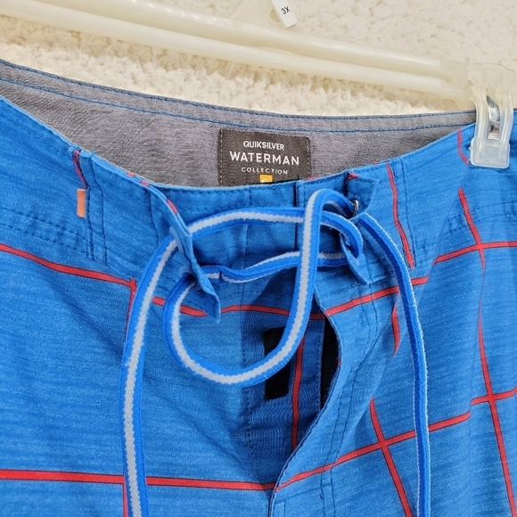 Quiksilver Waterman Blue Red Hybrid 9” Trunks Board Shorts Drawstrings Mens 31 - Picture 8 of 12